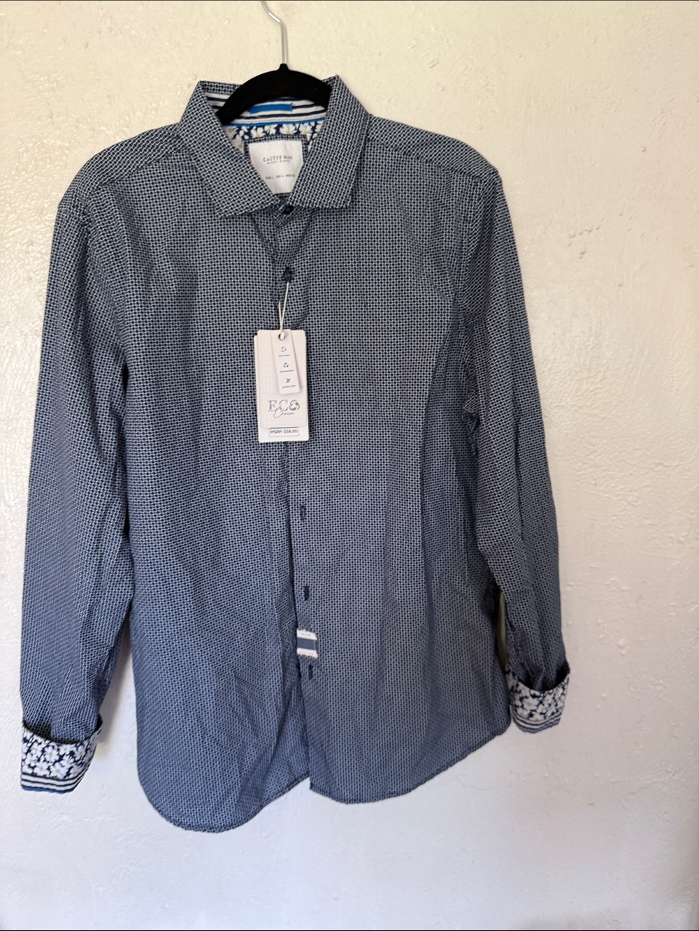 Cactus Man Ricky Singh Floral-Lined Navy Button-Down Shirt